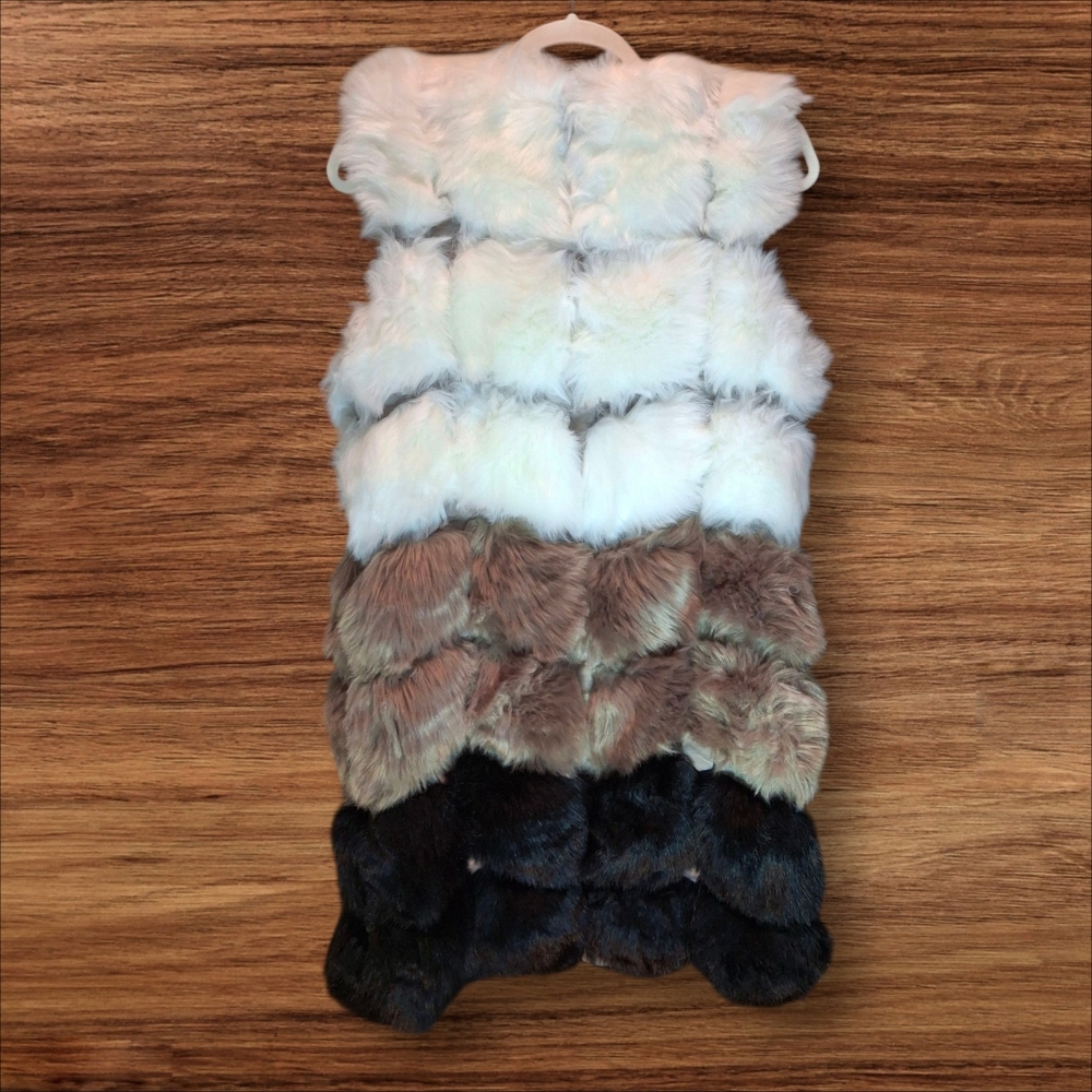 Faux-Fur Vest Multicolor Patchwork  Faux-Leather Panel Women Size Medium - Picture 5 of 16
